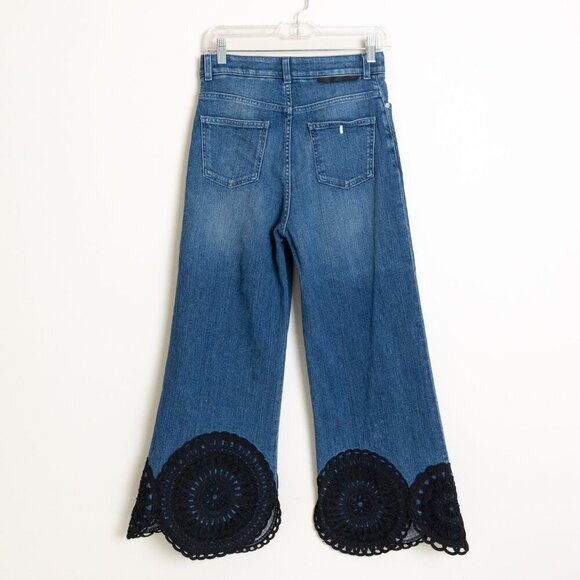 Stella McCartney Lace Hem Cropped Wide Leg Jeans Medium Wash Size 28 - Picture 3 of 14